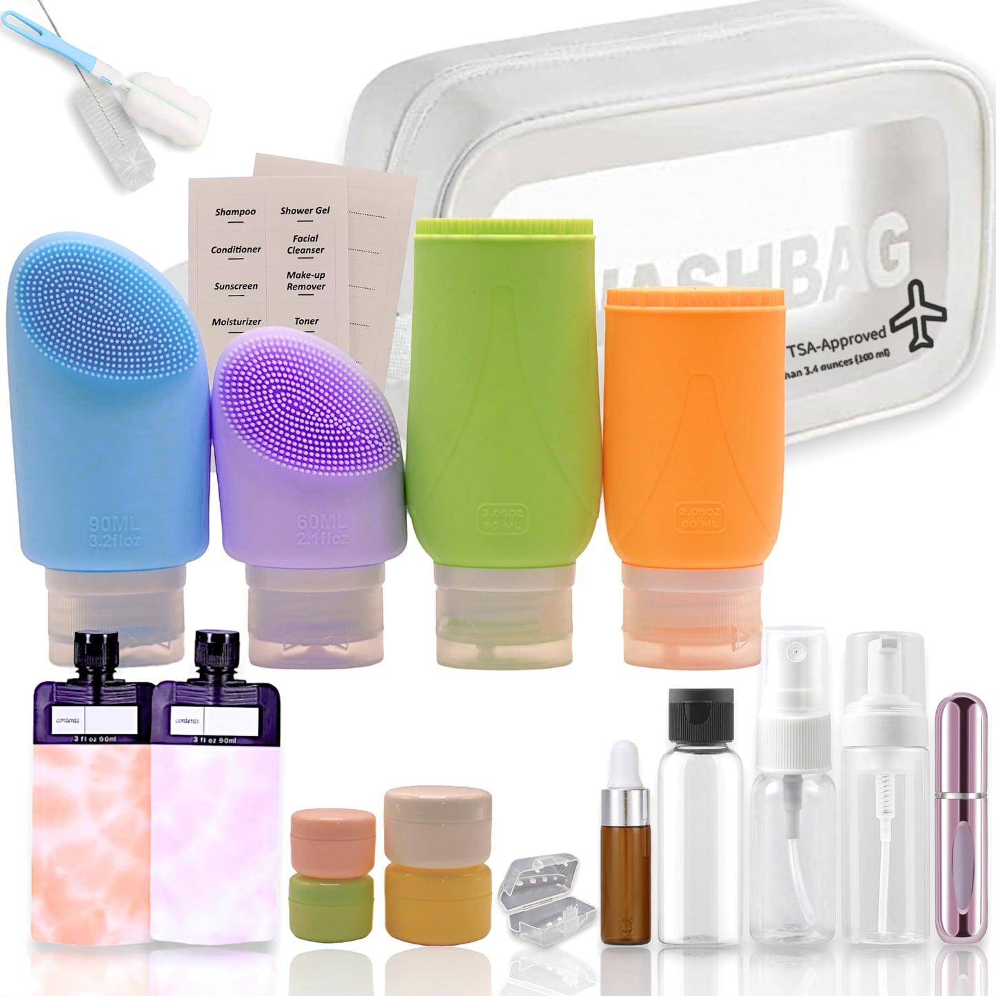 SaintGee Travel Bottles for Toiletries Kit 32Pcs Toiletry Bottles TSA Approved Silicone Travel Bottles for Toiletries Size Essentials Leak Proof Shampoo and Conditioner Touchland