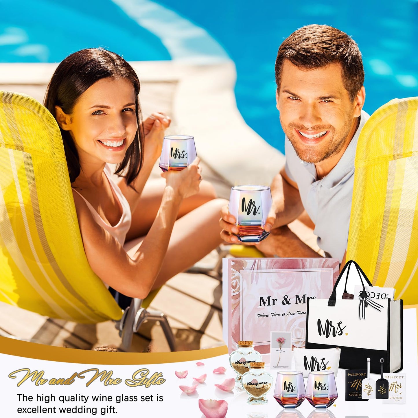 4MELLY Wedding Engagement Gifts for Couples Mr and Mrs Gift Bridal Shower Gift,Bride To Be Gifts Honeymoon Travel Essentials Just Married