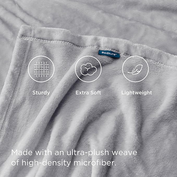 Bedsure GentleSoft Fleece Blankets Queen Size Light Grey - Bed Blanket Soft Lightweight Plush Fuzzy Cozy Luxury Microfiber, 90x90 inches
