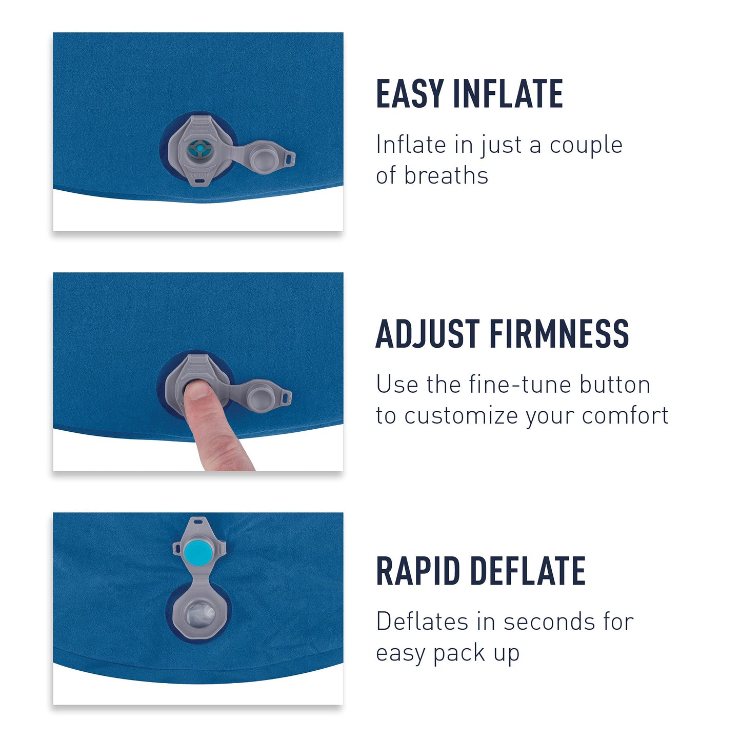 Sea to Summit Aeros Premium Inflatable Travel Pillow, Regular (13.4 x 9.4), Navy Blue