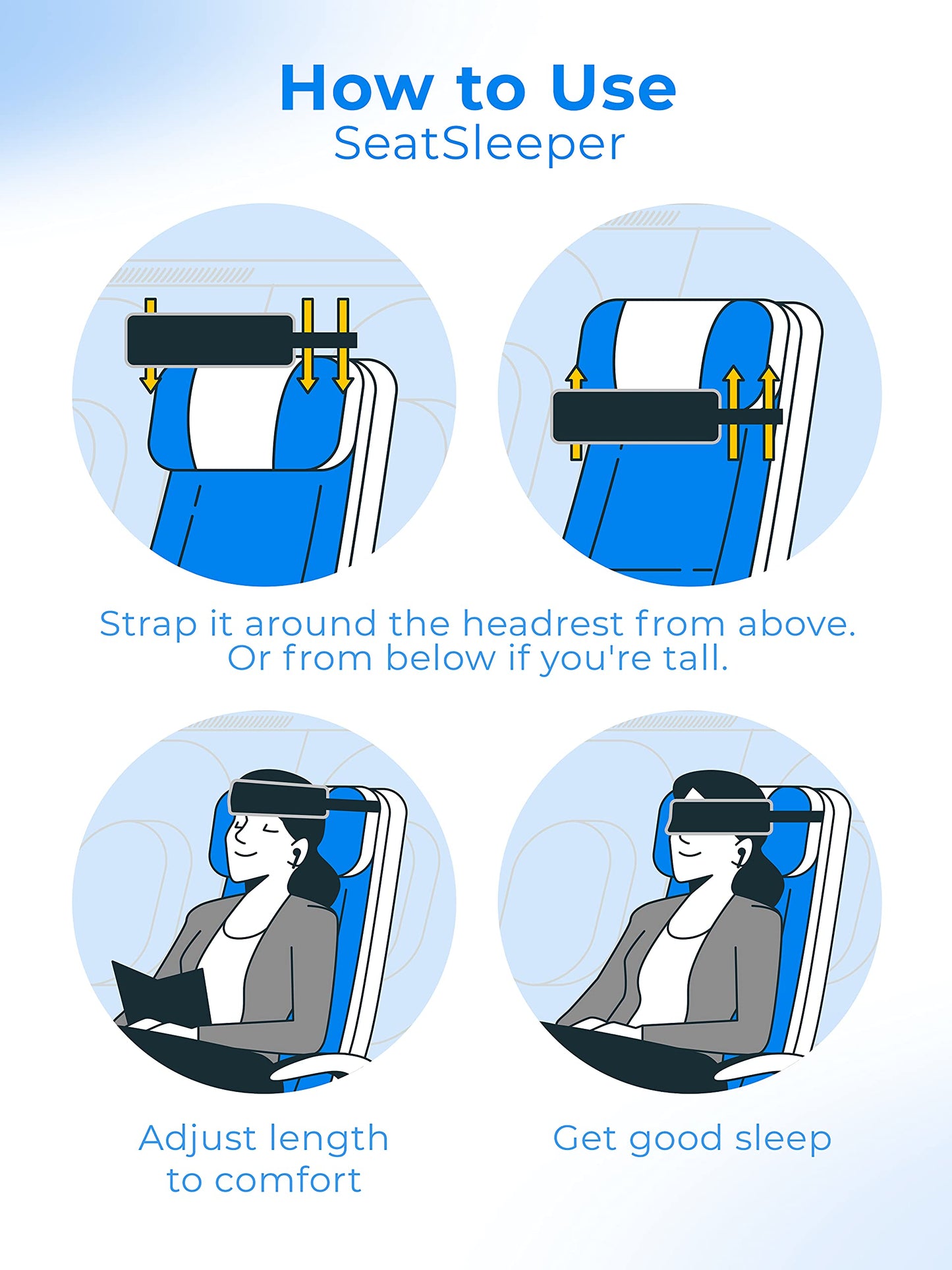 SeatSleeper Travel Pillow Alternative Stops Bobbing | Airplane Head Straps and Car Support Band | Great on Travel Upright | Super Comfy Neck Support | Small & Compact