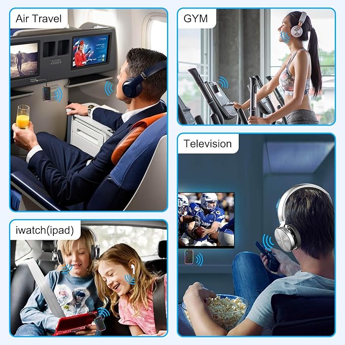 2025 Beeitzie Ultra Airplane Bluetooth 5.4 Transmitter for All Headphones, aptX LL, Supports 2 Headphones/AirPods, Wireless Audio Adapter for in-Flight, TV, Gym, Tablets,Metal Frame