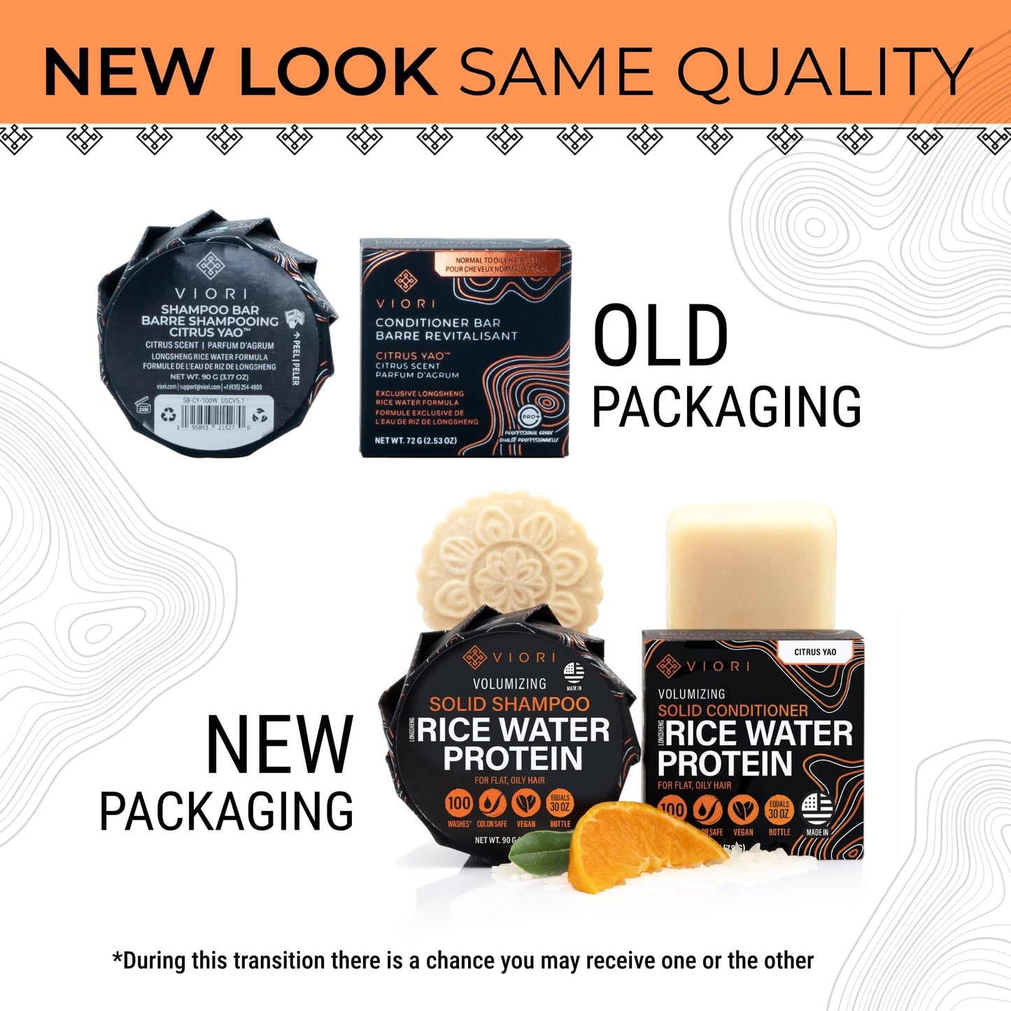 Viori Citrus Yao Shampoo and Conditioner Bar Set and Bamboo Holder - Made with Rice Water for Hair Growth - Handcrafted Sulfate Free Shampoo and Conditioner