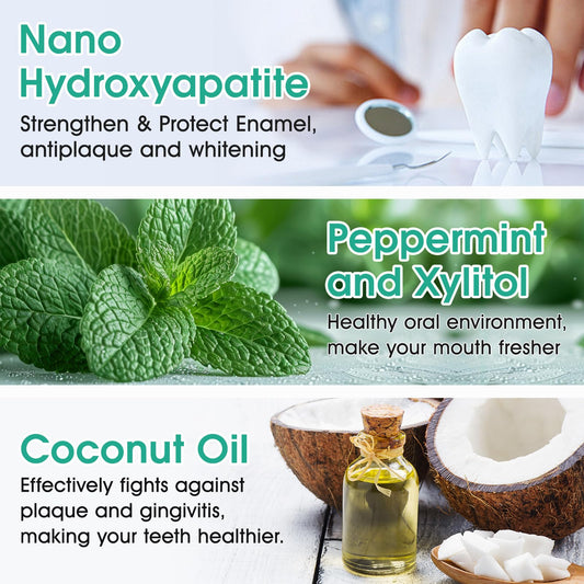 Toothpaste Tablets, Natural Peppermint Hydroxyapatite Toothpaste Tabs, Fluoride Free, Travel Friendly, 150 Tablets Mouthwash Chewable for Teeth