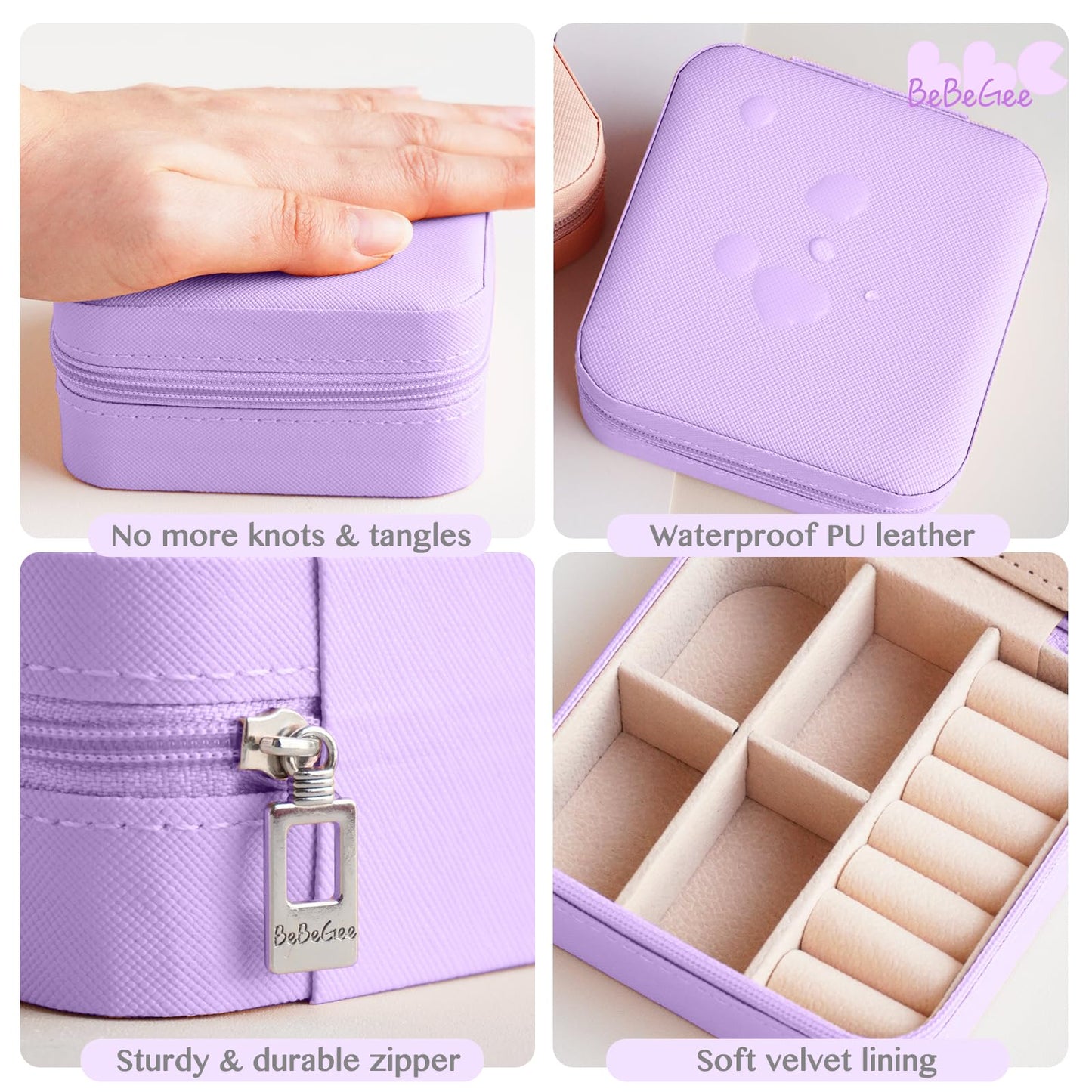 Travel Jewelry Case Mini Portable Jewelry Travel Organizer, Teacher Gifts, Small Jewelry Box for Bridesmaid Proposal Gift, Birthday Gifts for Women to Store Jewelry(Lavender with Mirror)