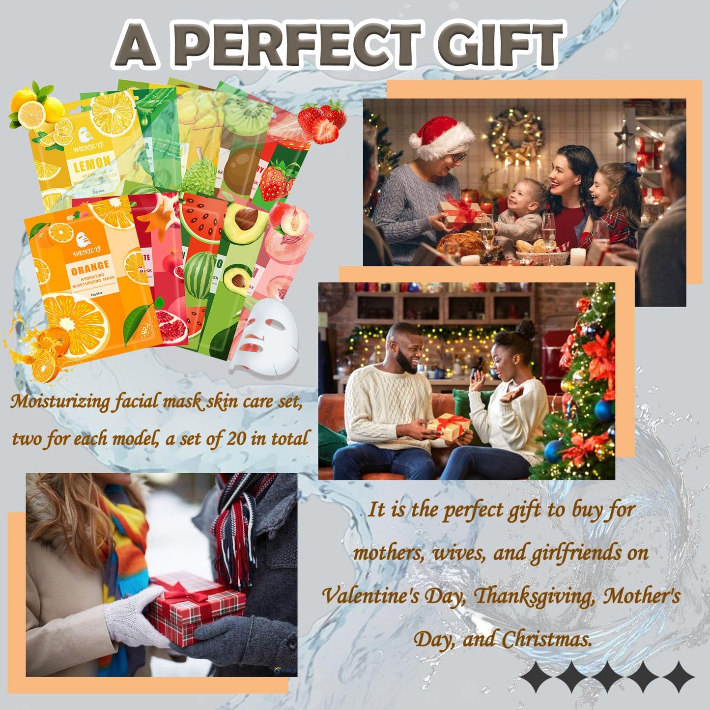 WENJLYJ 10 Combo Face Sheet Masks Skincare Set,Moisturizing Face Mask Skin Care Kit,Hydrating Facial Mask Gift Set for Women,Mom,Men,Wife & Girlfriends