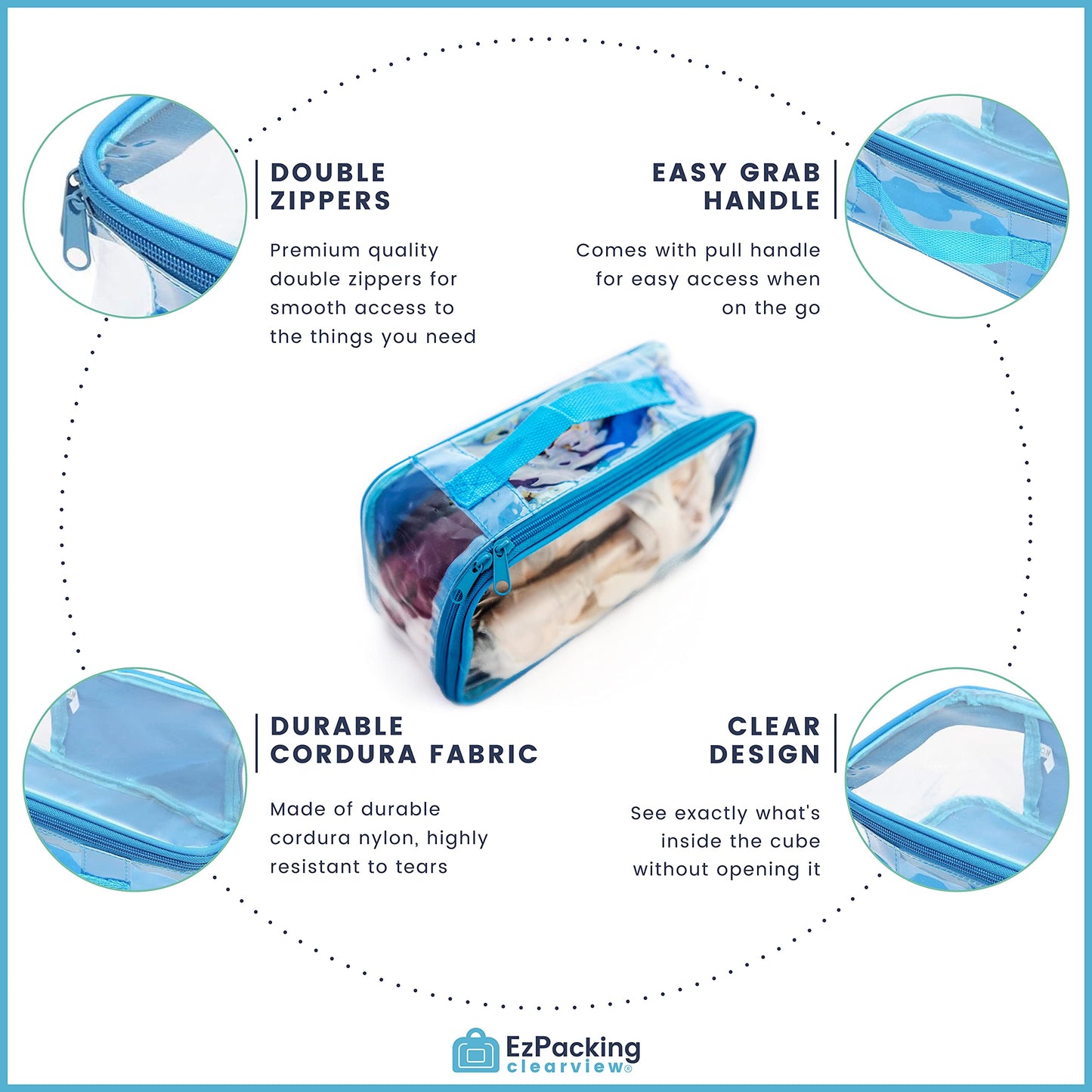 Small Clear Travel Packing Cube/See Through PVC Plastic Pouch for Carry On Suitcase, Backpack or Diaper Bag/Transparent Multipurpose Accessories, Makeup & Underwear Organizer w/Handle (Rose)