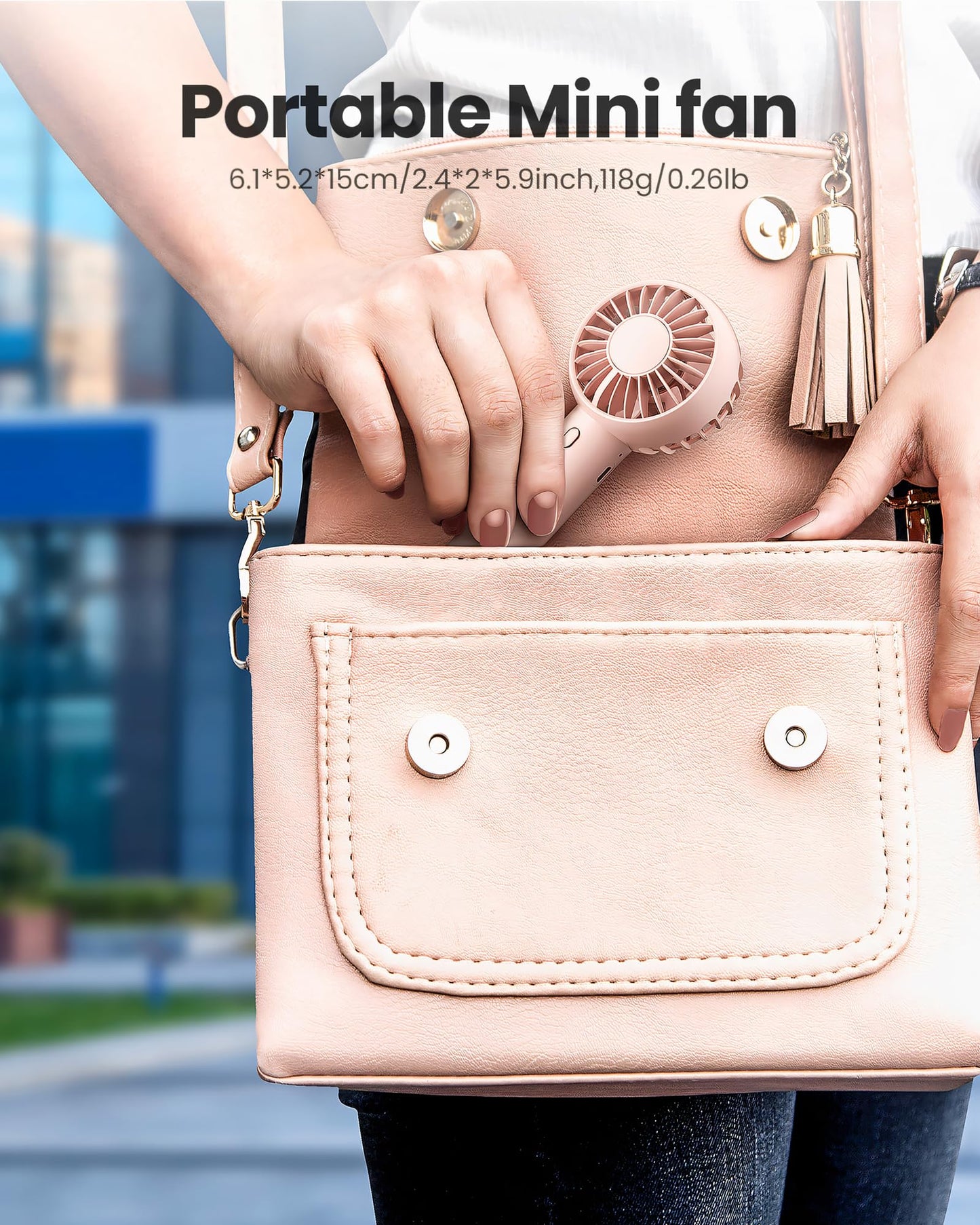 Gaiatop Mini Portable Fan, Small and Powerful, Cute Design 3 Speed Personal Handheld fan and Desktop with Base, Lightweight USB Rechargeable for Travel Lash Makeup Girl Women Summer Gift Pink