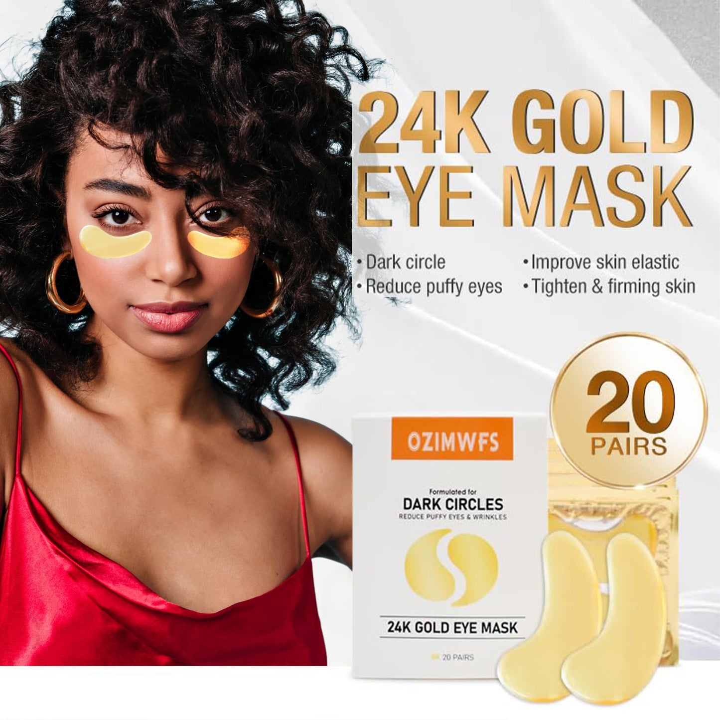 OZIMWFS Organic 24K Gold Eye Mask with Collagen. Treatments reduce Puffy Eyes and Dark Circles Reduce Wrinkles and Fine lines