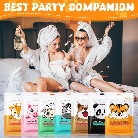 Beenefits 7 Packs Cute Animal Character Design Facial Masks, Deep Hyrating Spa Masks for All Skin Types, Gift for Kids' Birthady Party, Girl's Night, Enjoy Skincare Life