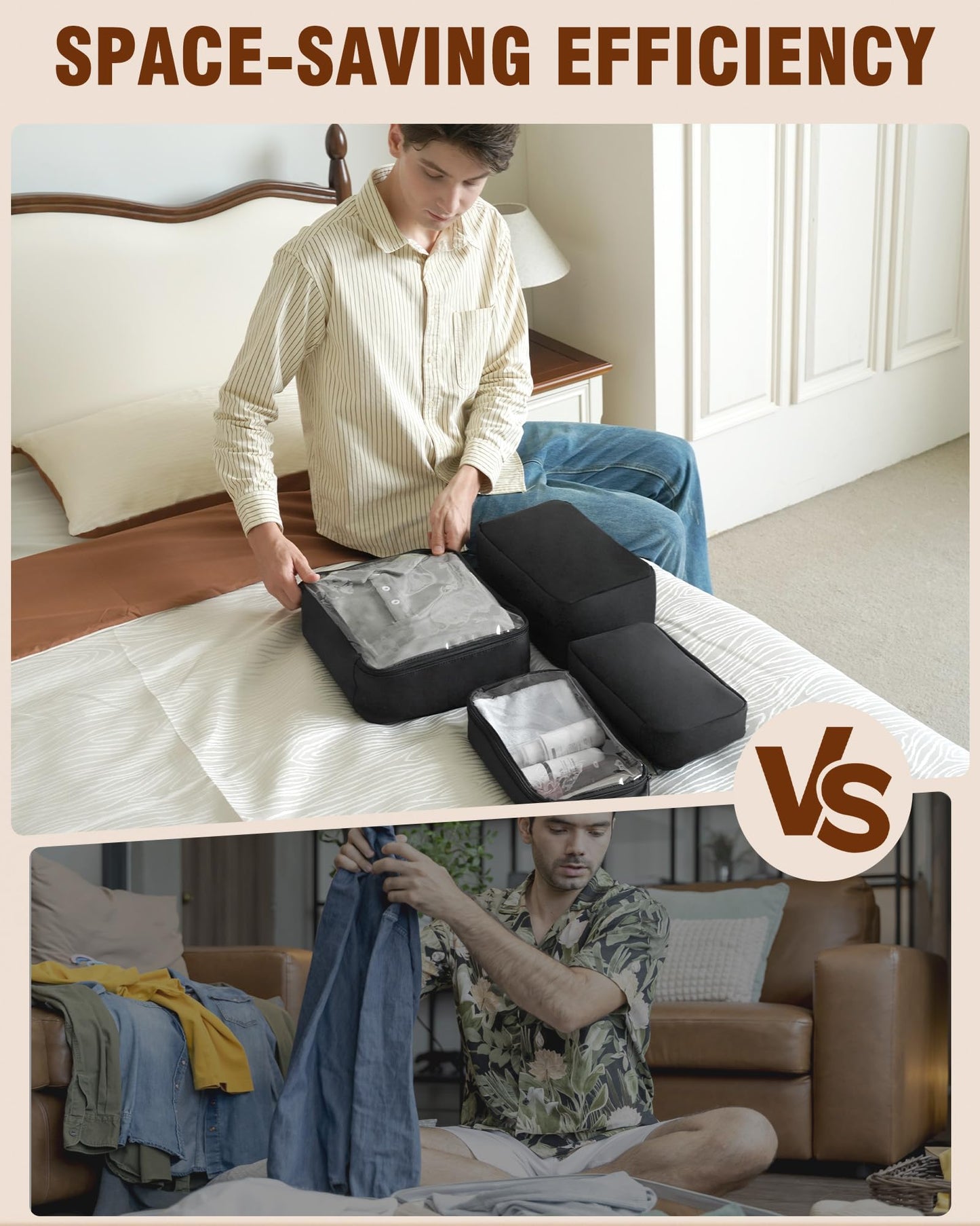 4 Set Packing Cubes, Suitcase Organizer Bags for Clothing, Toiletry, Shoe and Underwear, Durable Carry On Luggage Organizers with Zipper, Travel Essentials Accessories for Women and Men