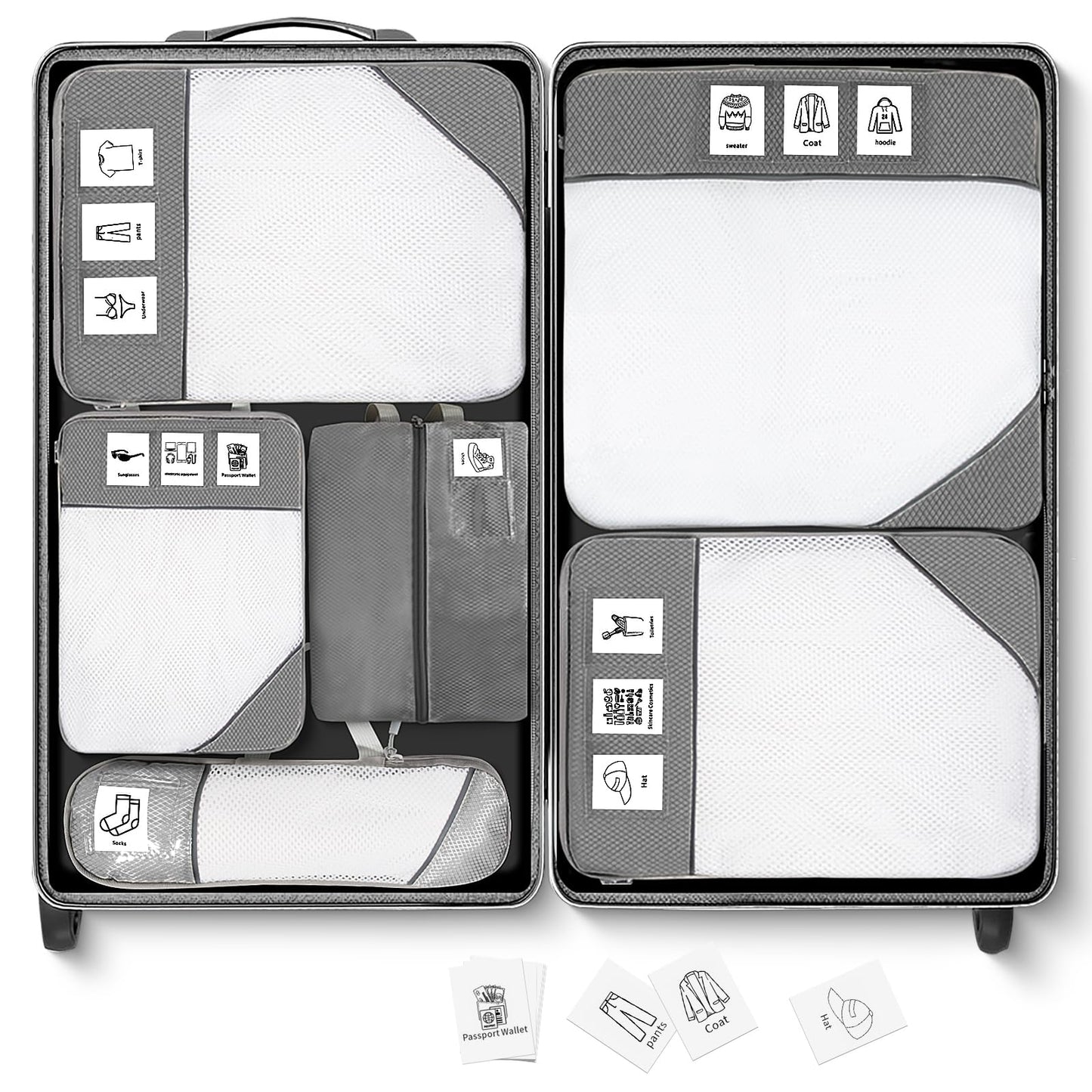 Compression Packing Cubes for Travel 6 Set Expandable Packing Organizers Durable Luggage Bags Organizers for Suitcases Travel Accessories (Gray)