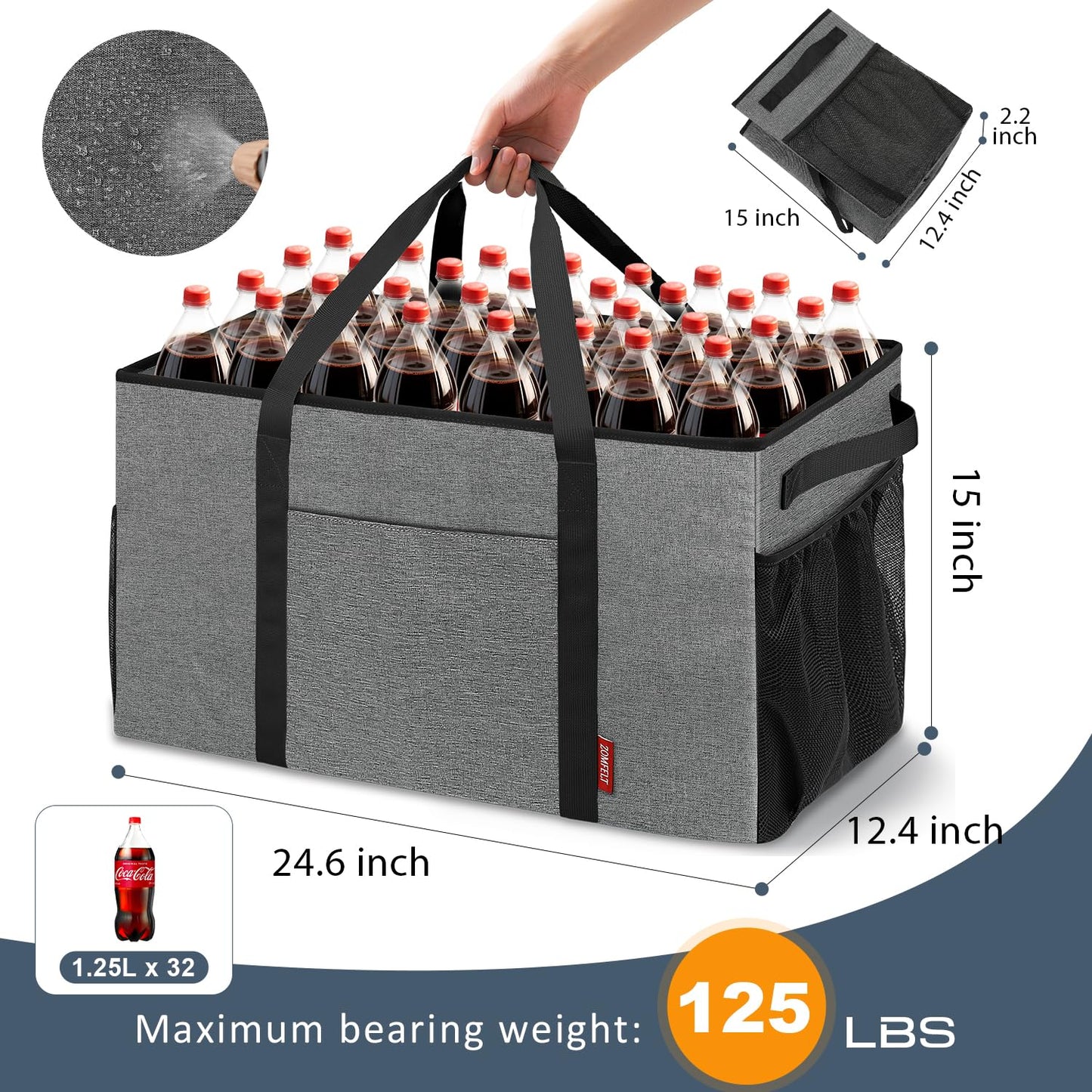 ZOMFELT 75L Standing Extra Large Utility Tote Bag with Removable Dividers & 4-sided Reinforced, Reusable Grocery Shopping Bags Foldable, Car Beach Travel Tote Bag with Handle for Picnics, Laundry