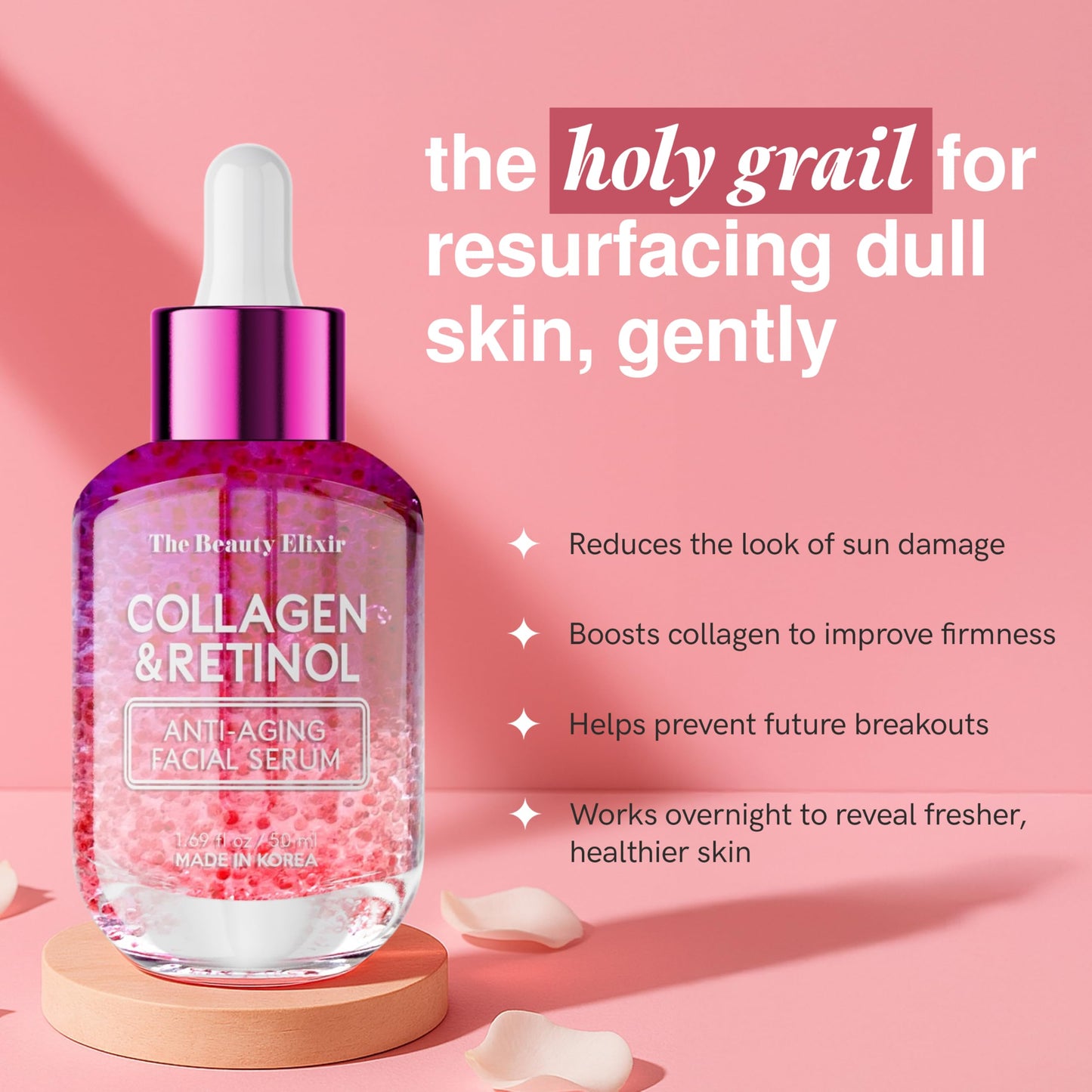 The Beauty Elixir Collagen & Retinol Serum For Face - Ultra Hydrating, Restores, Smooths & Reduces Wrinkles - Dermatologist Tested, Natural Ingredients, Clean Beauty - Korean Skin Care - 1.69 Fl. Oz