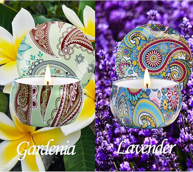2 Pack Scented Candles, 2.5 oz Aromatherapy Candles for Home Scented, Natural Soy Candles with Floral Scents, Portable Small Jar Candle Set for Travel, Spa, Bath, Home Decor Tin Candle Pack