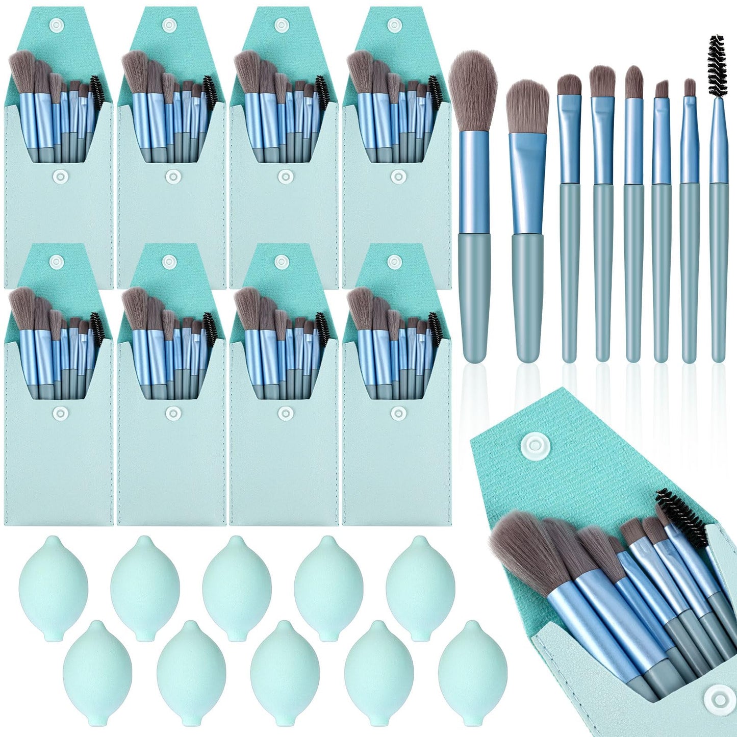 SiliFine 20 Pcs Travel Makeup Brush Set, 10 Pcs Mini Travel Brush Set with Bag, 10 Pcs Makeup Sponge Princess Party Favor Set for Women Girl Home Business Party Souvenirs(Blue)