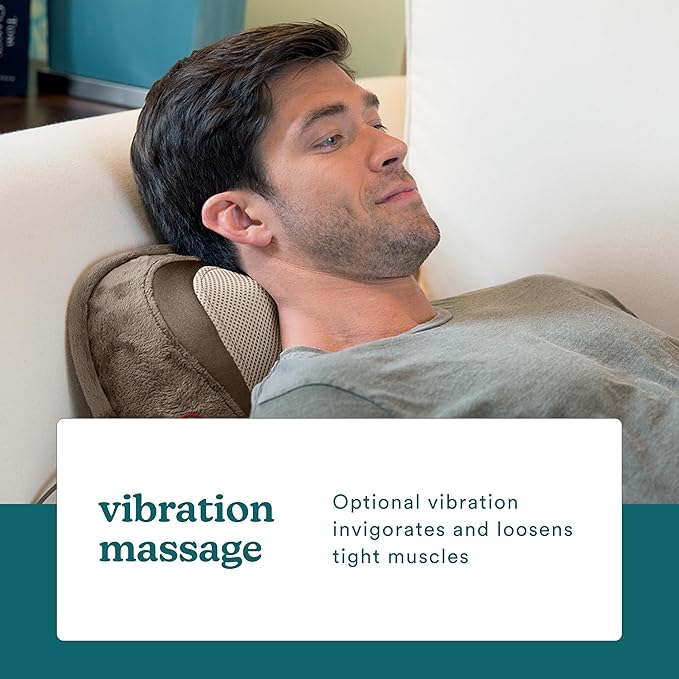 HoMedics Back and Neck Massager, Portable Shiatsu All Body Massage Pillow with Heat, Targets Upper and Lower Back, Neck and Shoulders. Lightweight for Travel