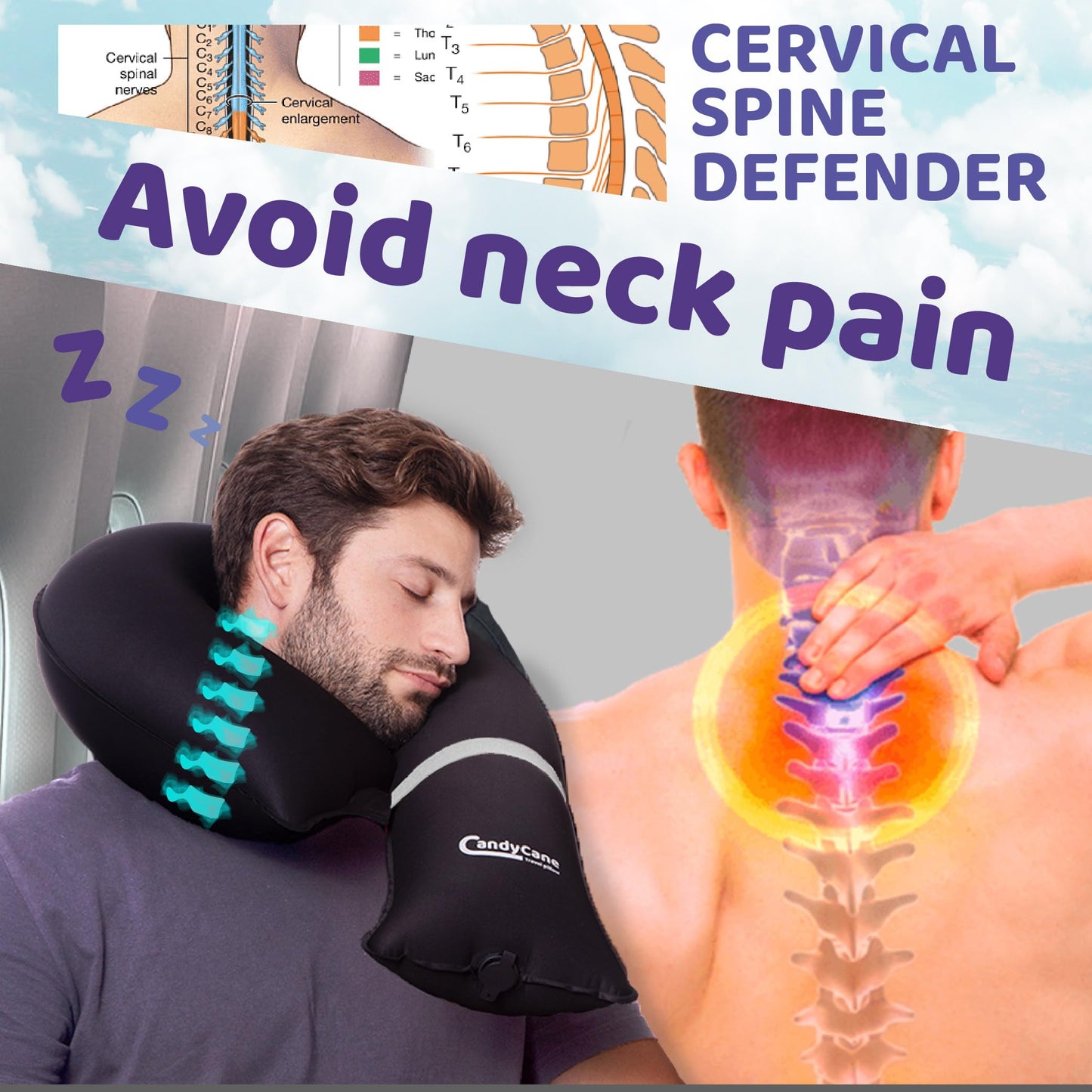 Inflatable Travel Pillow for Airplanes, Cars & Home – Adjustable Neck, Head & Chin Support – 360° J-Shaped Design – Blow Up Travel Pillow for Sleeping on Plane – Compact & Eco-Friendly