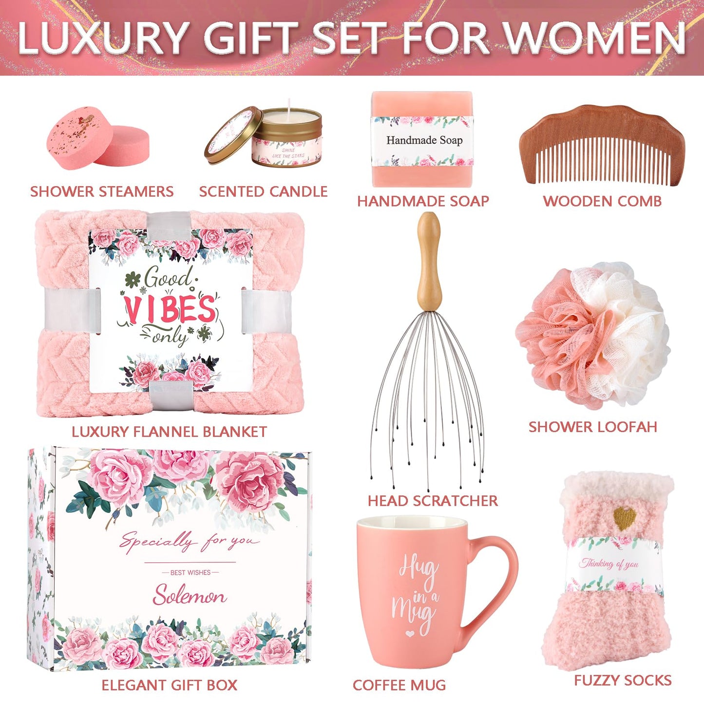 Solemon Happy Birthday Box for Woman - Pink Birthday Basket for Women Mom Her Girlfriend Sister Best Friend Wife Grandma