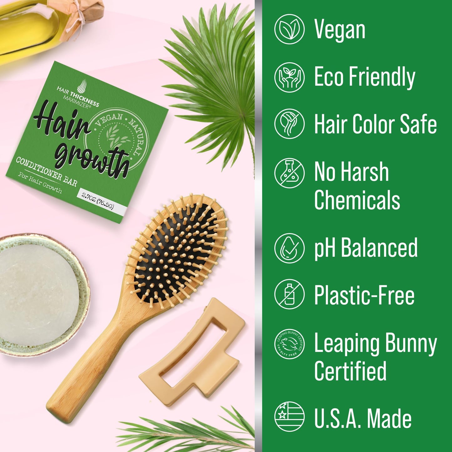 Conditioner Bar for Hair Growth. Eco Friendly, Vegan, Color Safe, pH Balanced. Solid Conditioner Bar Equal To 3 Liquid Bottles. Zero Plastic, USA Made, Strengthening & Dry Hair Relief