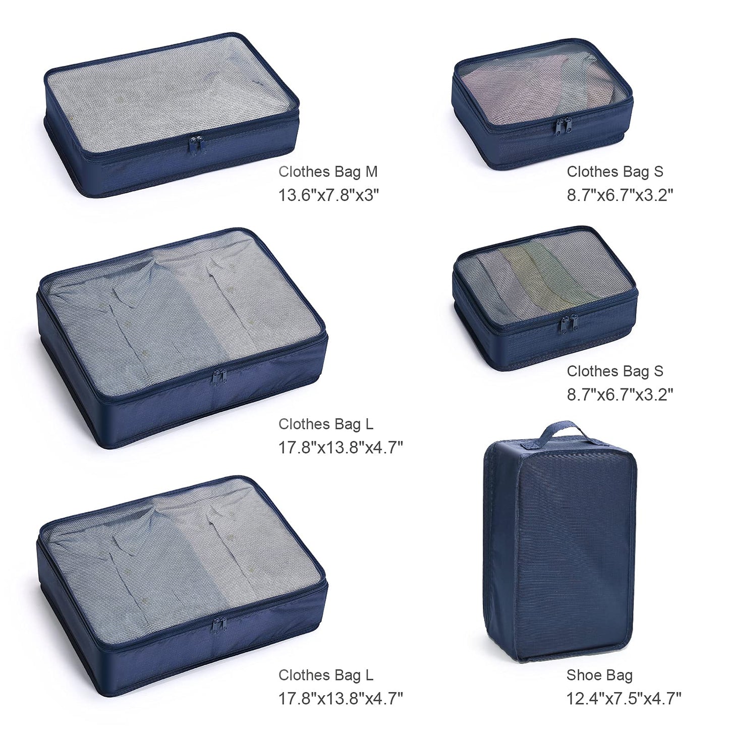 Packing Cubes for Carry On,Mossio 6 Pcs Ultralight Travel Organizer Accessories Navy Blue