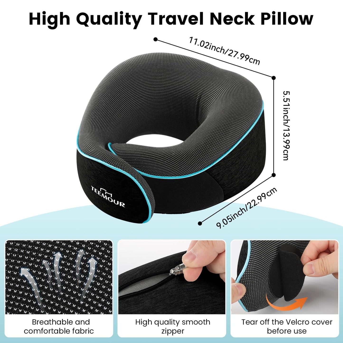 Upgraded Neck Pillow for Airplane Travel - 360° Support Stops Head Bobbing, Memory Foam Travel Pillow With Eye Mask & Earplugs, Portable Carry Bag for Long Flights/Car| Best Airplane Accessories Black