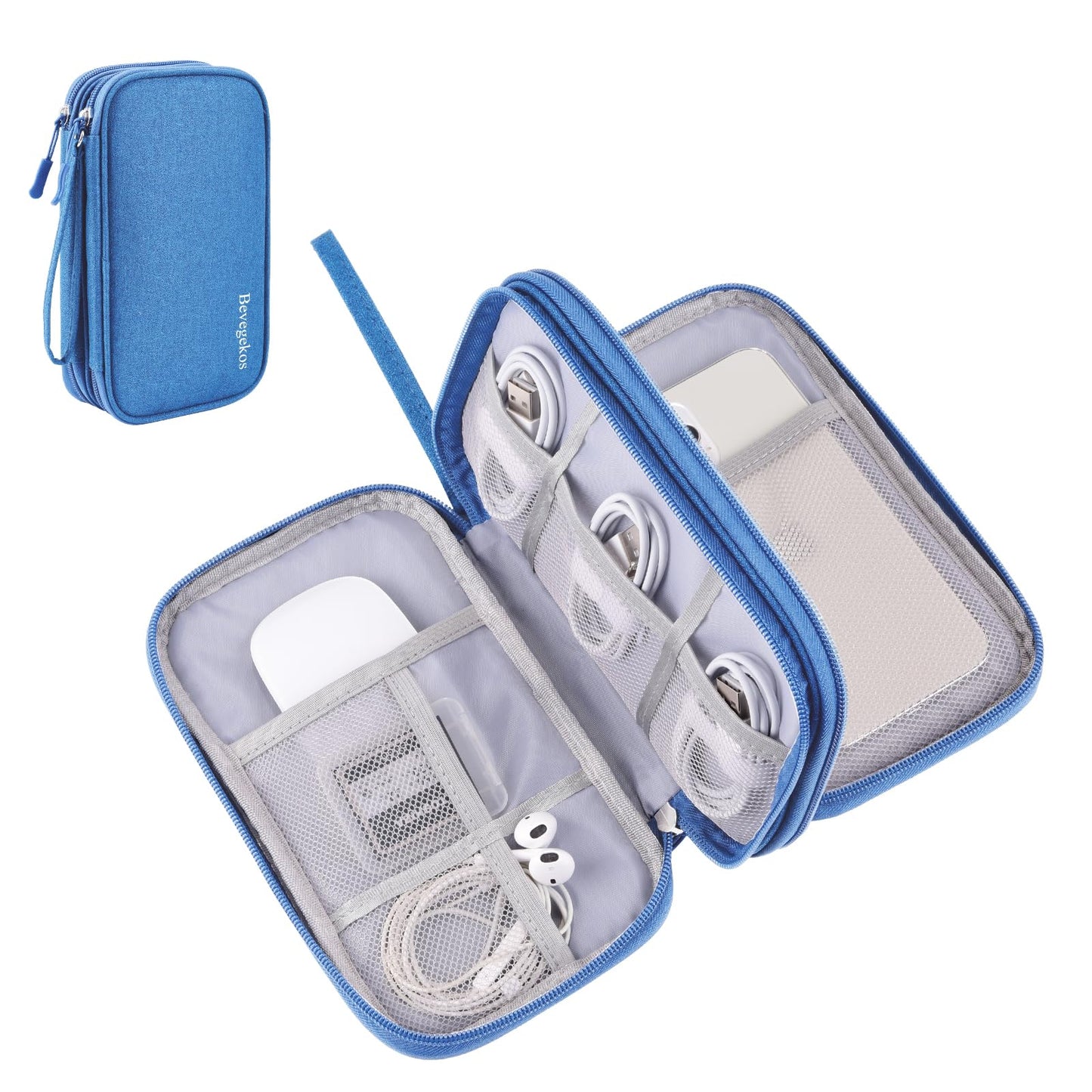 Bevegekos Electronics Organizer Case Travel Accessories Cords Cables Pouch Power Bank Bag (Medium, Azure Blue)