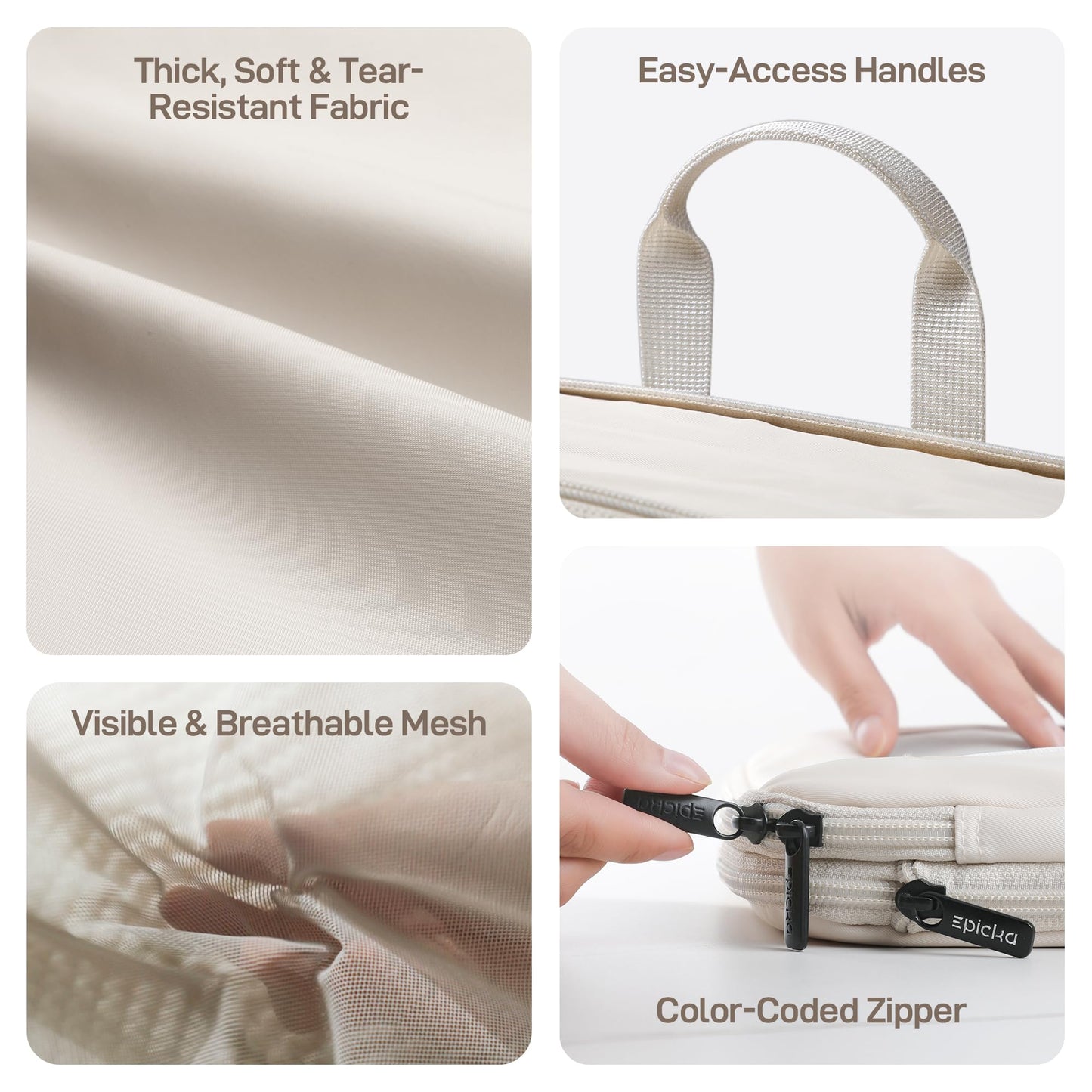 EPICKA TripCozy Compression Packing Cubes - 4 Set Durable Travel Organizer Bags with Mesh Top, Expandable Travel Accessories for Carry on, Luggage, Suitcase, Backpack (Beige)