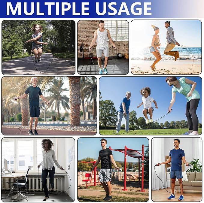 Adjustable Weighted Jump Rope, 9ft Long Tangle-Free Rapid Speed Jumprope for Exercise Calisthenics Fitness Jumping Skipping Double Dutch Boxing Crossfit, Workout Stuff for Women Men Kids Adult