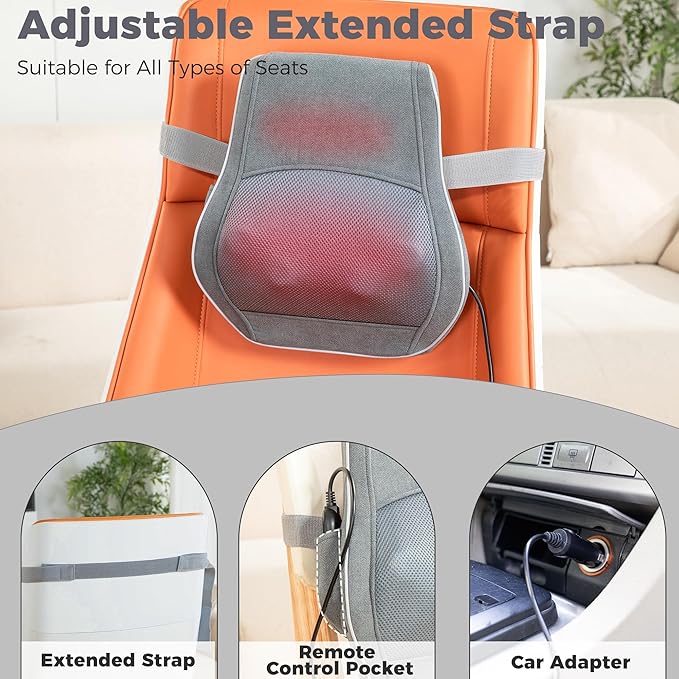 Brelley Shiatsu Neck and Back Massager with Heat, Deep Tissue Kneading Massage Pillow, Electric Massagers with Bi-Directional Rotating Head for Neck, Back, Shoulders, and Legs, Gift for Mom Dad Grey