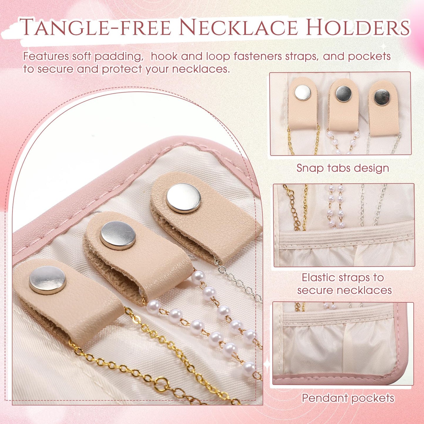 Dansydaisy 3 Pack Travel Jewelry Organizer Pouch Foldable Jewelry Roll Portable Travel Jewelry Case for Necklaces, Rings, Bracelets, 3 Colors