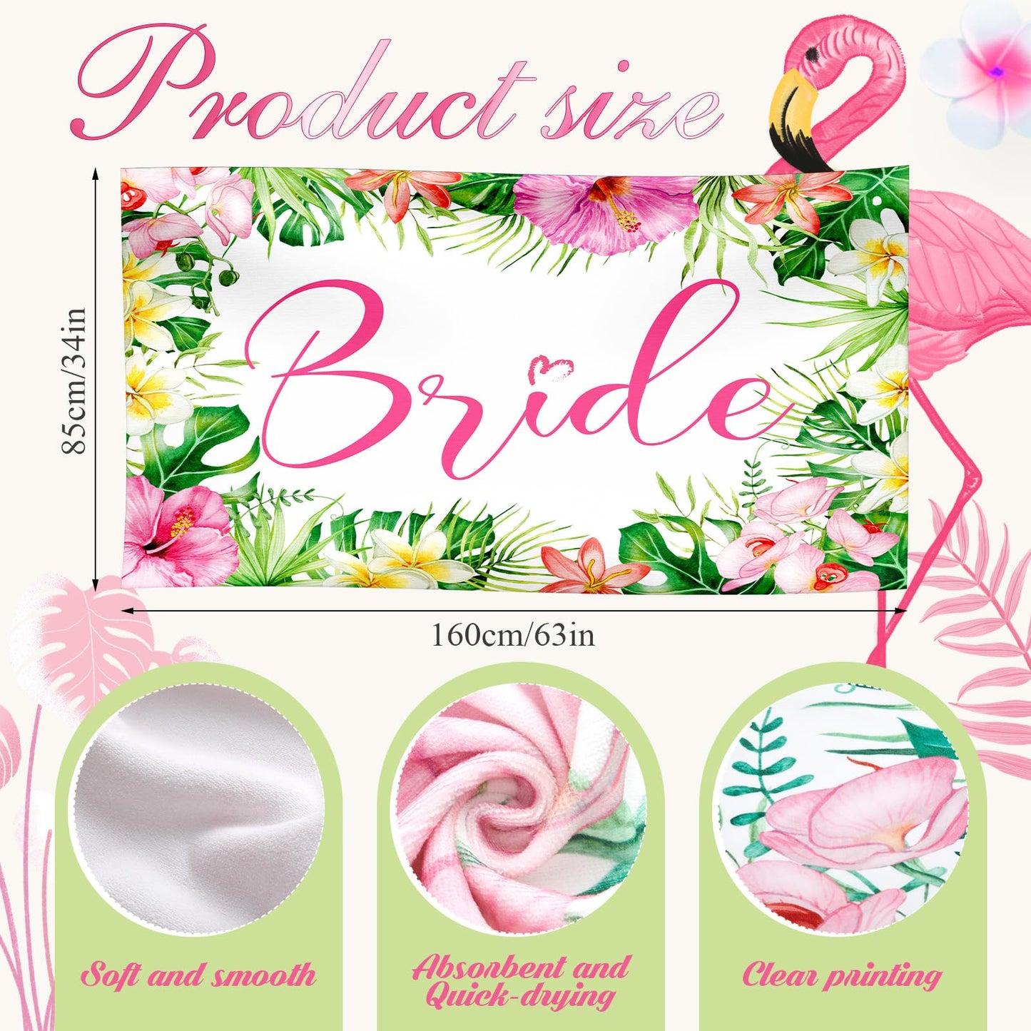 Hunnmingre 4 Pcs Bride Beach Towel Set Bridal Gift Bachelorette Beach Towel Honeymoon Bride Towel Bride to Be Bridesmaid Favors Engagement Party Supplies for Wedding Bachelorette Party, 63"x33"(Aloha)