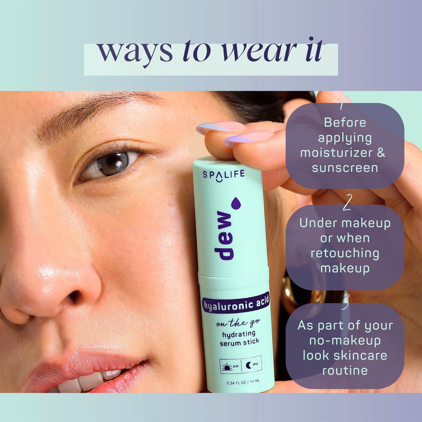SpaLife Beauty Dew Hyaluronic Acid Hydrating Serum Stick Balm for Face –– For Moisture & Skin Strengthening – Targets Tightness, Dryness, Dehydration, & Dullness – Travel-Friendly – Multipurpose
