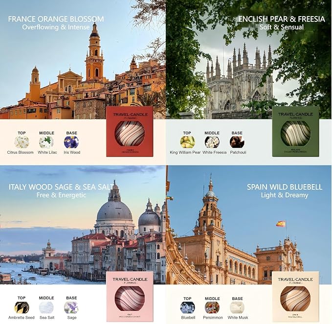 4 Pack Aromatherapy Candles, Mini Travel Scented Candle Set with Individual Packing, 2.5 OZ Soy Wax Candles, Portable Tin Candles with Lid, Gifts for Women, Ideal for Birthday, Festivals