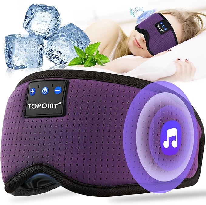 TOPOINT Sleep Mask with Bluetooth Headphones, Breathable Silk Eye Mask for Sleeping Men Women, Bluetooth Sleep Mask Blackout with Speakers, Microphone Handsfree, USB C for Travel Meditation Gifts
