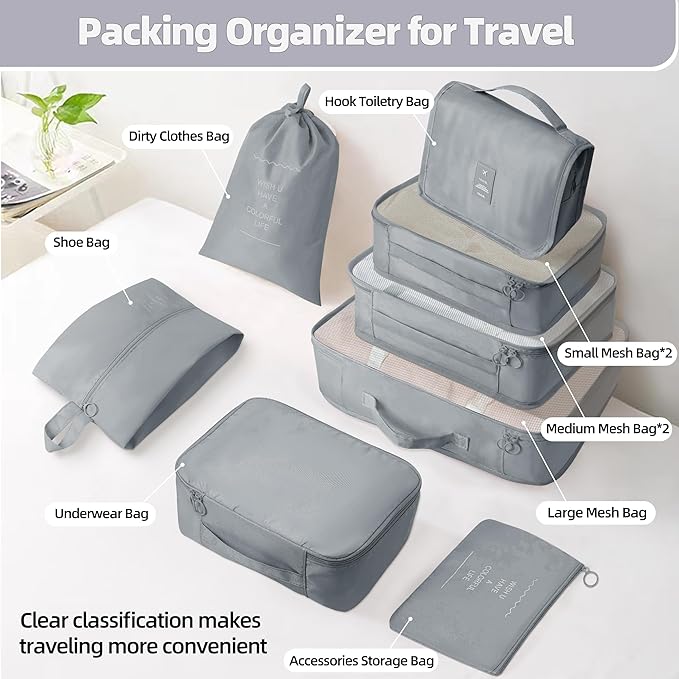 10 Pcs Set Packing Cubes - Travel Packing Organizers, Expandable Suitcase Organizer, Luggage Organizer Bags