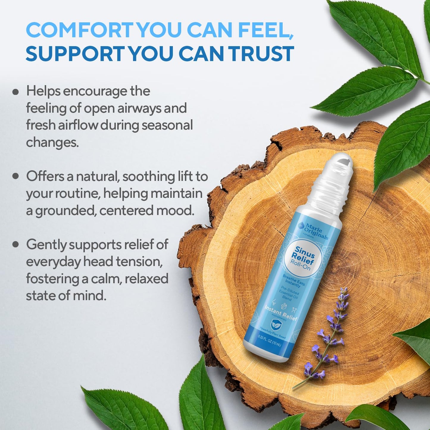 Marie Originals Breathe Blend Essential Oils Sinus Roll on | Natural Eucalyptus, Peppermint Lavender Essential Oil Roll on | Aromatherapy Support for Clear Breathing, Head Ease, Relaxation | 10 mL