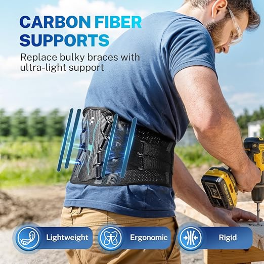 Back Brace for Lower Back Pain Relief, Extra Lumbar Support Pillow, Lightweight Carbon Fiber Splints, Ultra-thin Mesh, Adjustable Fit, for Under Clothes, Sciatica, Posture, Lifting, Size L