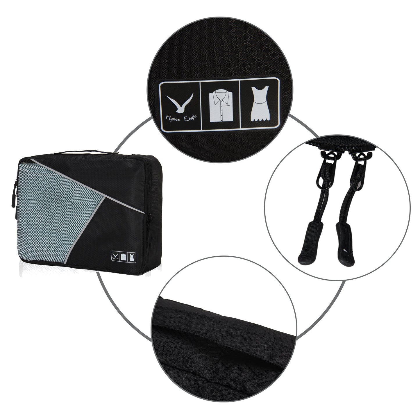 Hynes Eagle 3 Pieces Packing Cubes Set Travel Luggage Organizer Bag Black