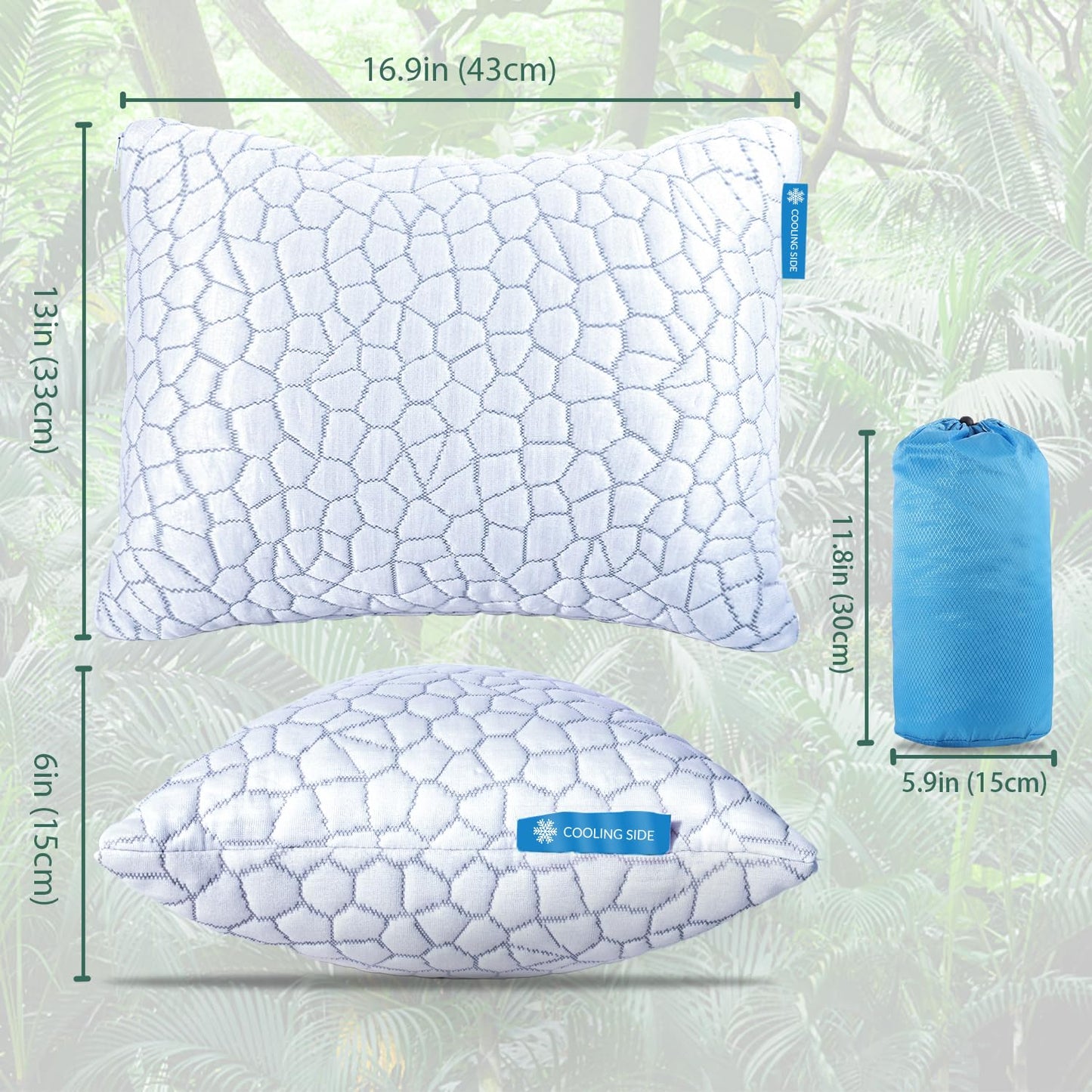 QUTOOL Small Travel Pillows for Sleeping, Cooling Memory Foam Camping Pillow, Backpacking for Hiking Gear, Portable Pillow with Travel Storage Bag, Camping Essentials for Adults Kids