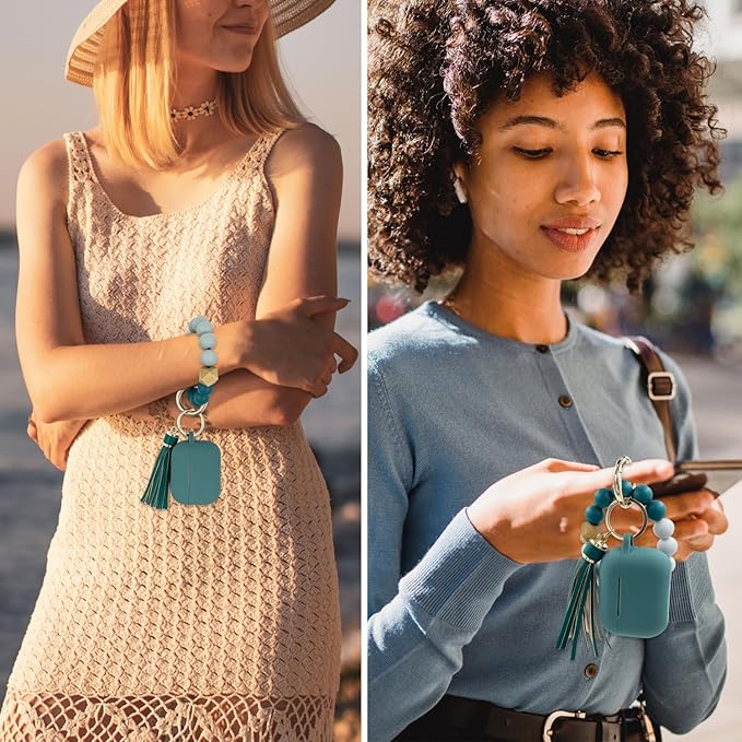 Compatible with Airpods Pro Soft Silicone Case Cover with Bracelet Keychain for Apple Airpod Pro 1st Generation Case for Women (Pine Green)