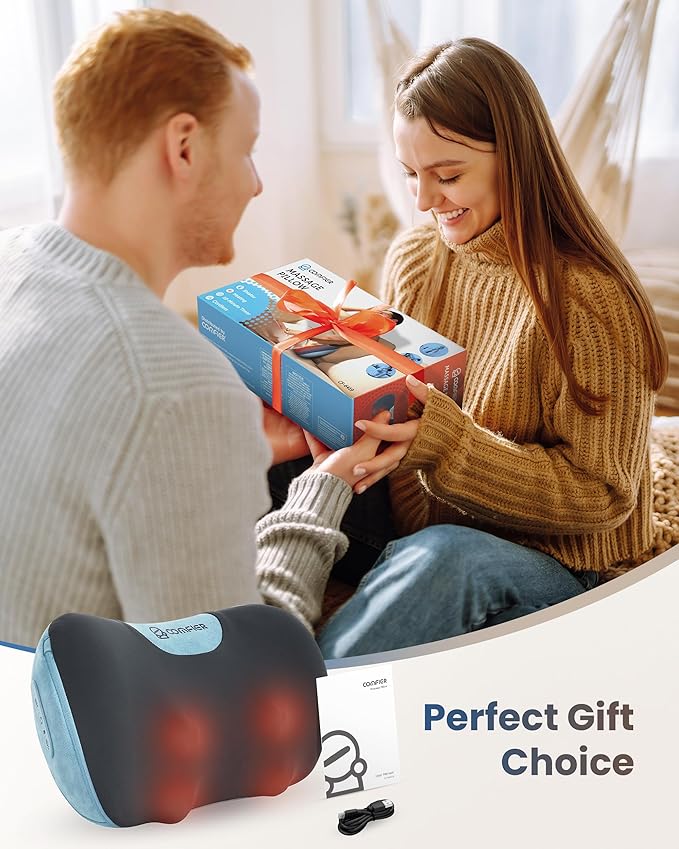 COMFIER Cordless Neck and Back Massager with Heat, Rechargable Massage Pillow for for Neck,Back & Shoulder,Deep Tissue Kneading Back Massager for Home Office,Gifts for Dad,Mom