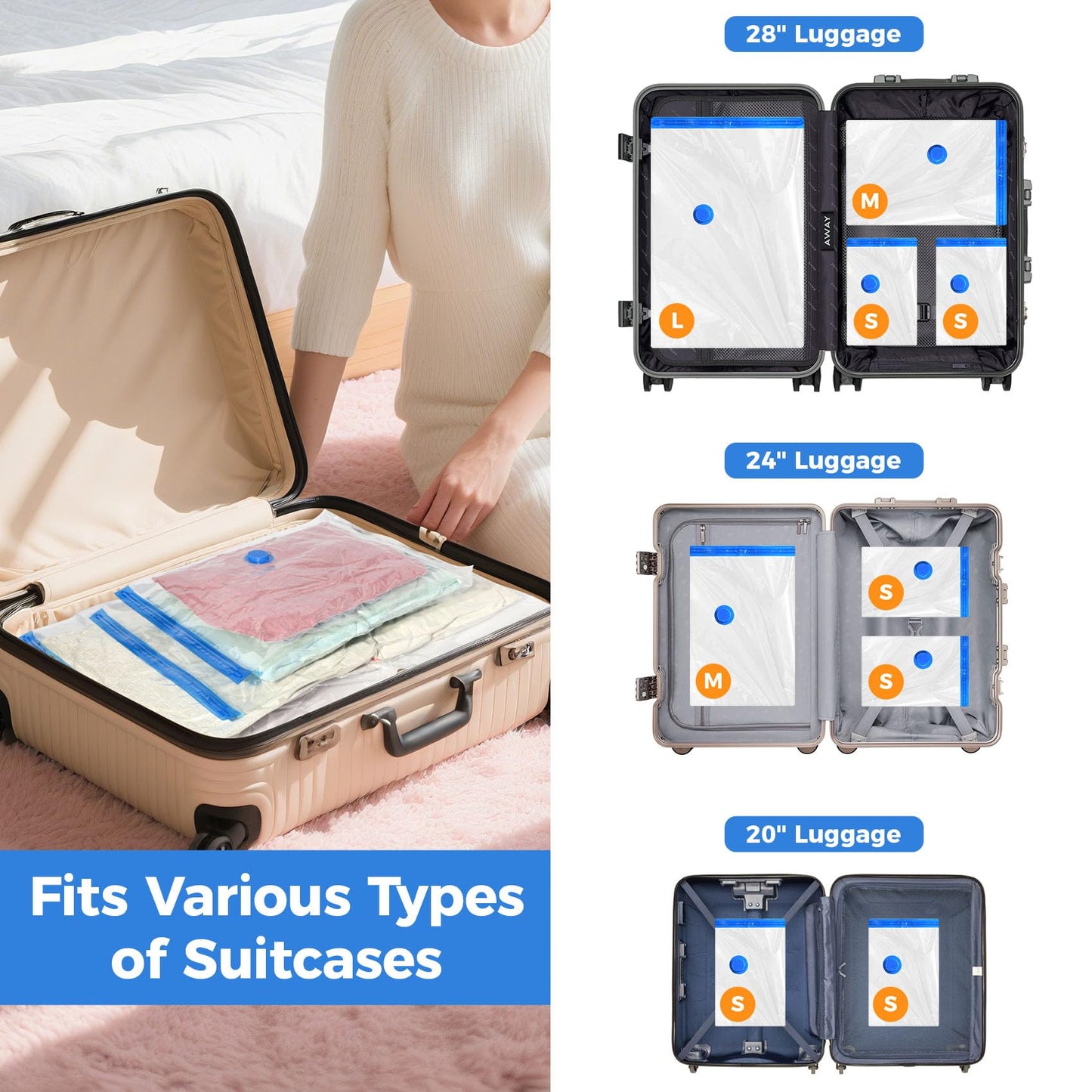 Eunhdet 15 Pack Travel Vacuum Storage Bags with USB Electric Pump, Combo Space Saver Vacuum Seal Bags for Clothing Travel Vaccine Sealed Storage Bag for Comforters Blankets Clothes Suitcase, Clear