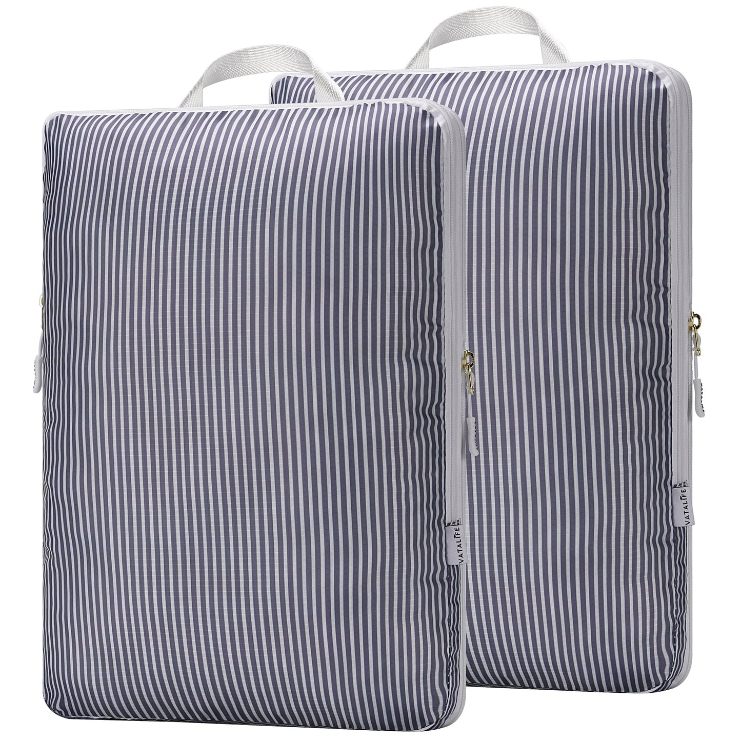 Extra Large Compression Packing Cubes for Checked Luggage, Lightweight Suitcase Organizers & Space Saver Bags - Travel Cubes for Packing - Travel Essentials - 2 Piece Set, X-Large - Grey Stripe