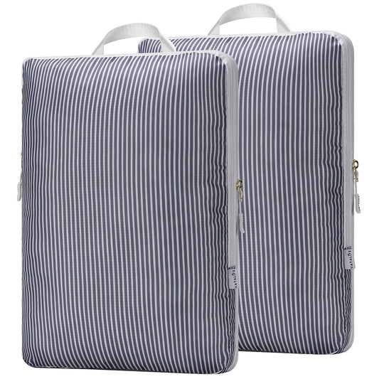 Extra Large Compression Packing Cubes for Checked Luggage, Lightweight Suitcase Organizers & Space Saver Bags - Travel Cubes for Packing - Travel Essentials - 2 Piece Set, X-Large - Grey Stripe
