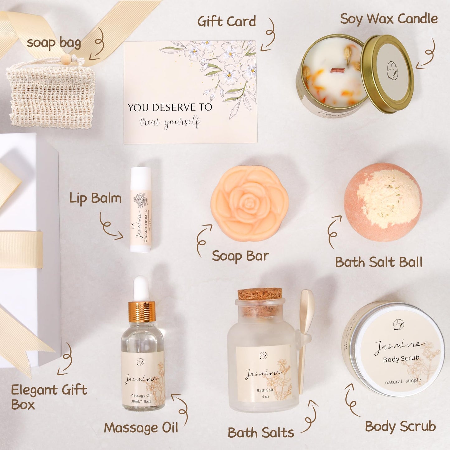EXTALOW Spa Gifts for Women Mothers Day Gifts Jasmine Bath Gift Baskets Relaxing Self Care Gift for Mom Girlfriend Sister Wife Auntie Home Bath Care Package Thank You Gift Birthday Gift Friendship