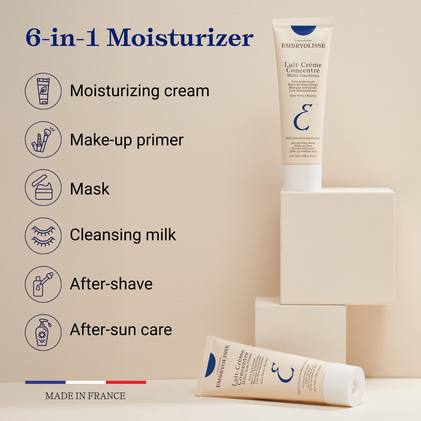 Embryolisse Lait-Crème Concentré, Multifunction Daily Moisturizer, Primer, and Makeup Remover, Suitable for All Skin Types. French Face Cream With Shea Butter & Aloe Vera, 1.01 Fl Oz