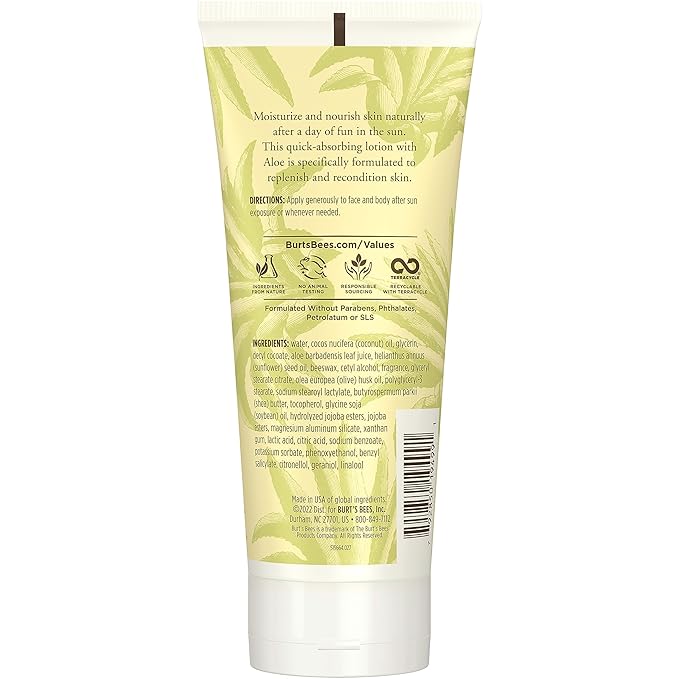 Burt's Bees After Sun Lotion with Hydrating Aloe Vera & Coconut Oil - Summer Essentials, Sunburn Relief, Natural After Sun Soother, 6 oz