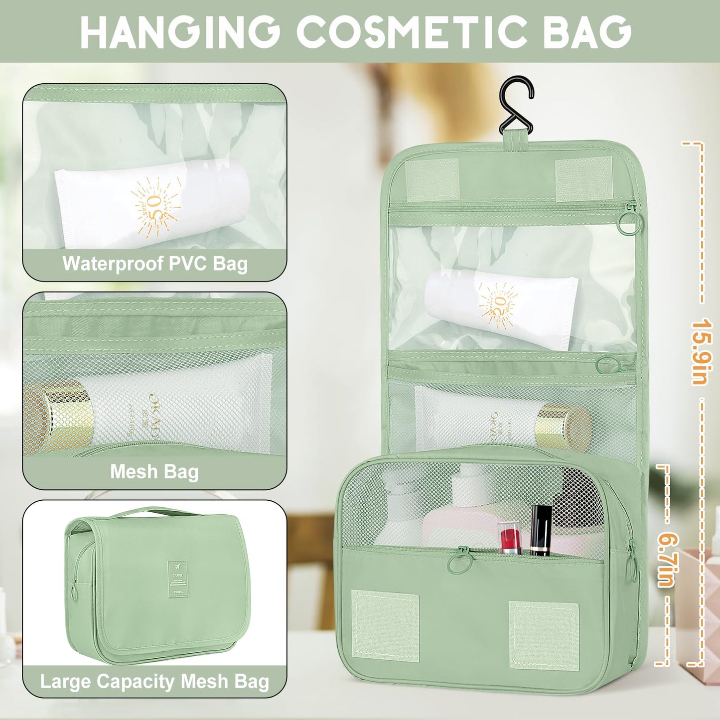 10 Set Packing Cubes for Travel, Travel Packing Cubes with Hanging Toiletry Bag and Shoe Bag, Suitcase Luggage Organizer Bags for Travel Essentials Women Men (Matcha)