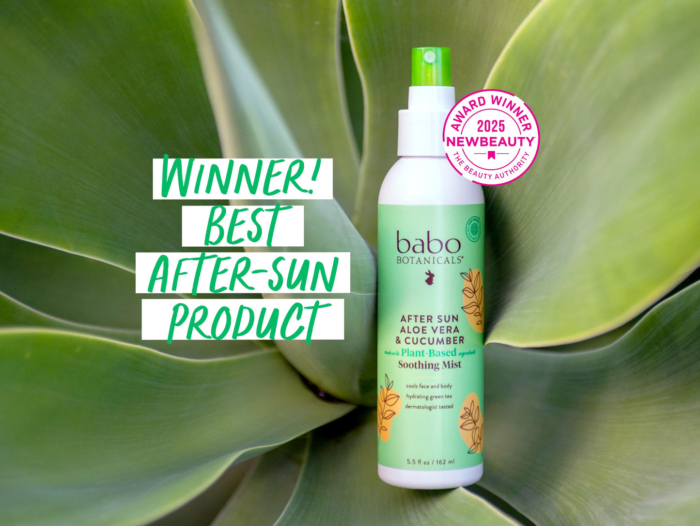 Babo Botanicals After Sun Soothing Mist - Aloe Vera & Cucumber - For Face, Body & Sensitive Skin - Non-Aerosol - No-touch application - EWG Verified - Alcohol-Free - Scented with cucumber extract